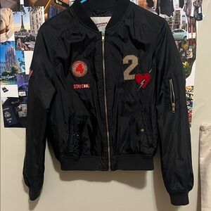 Arizona Jean Company Black Bomber Jacket with Patches